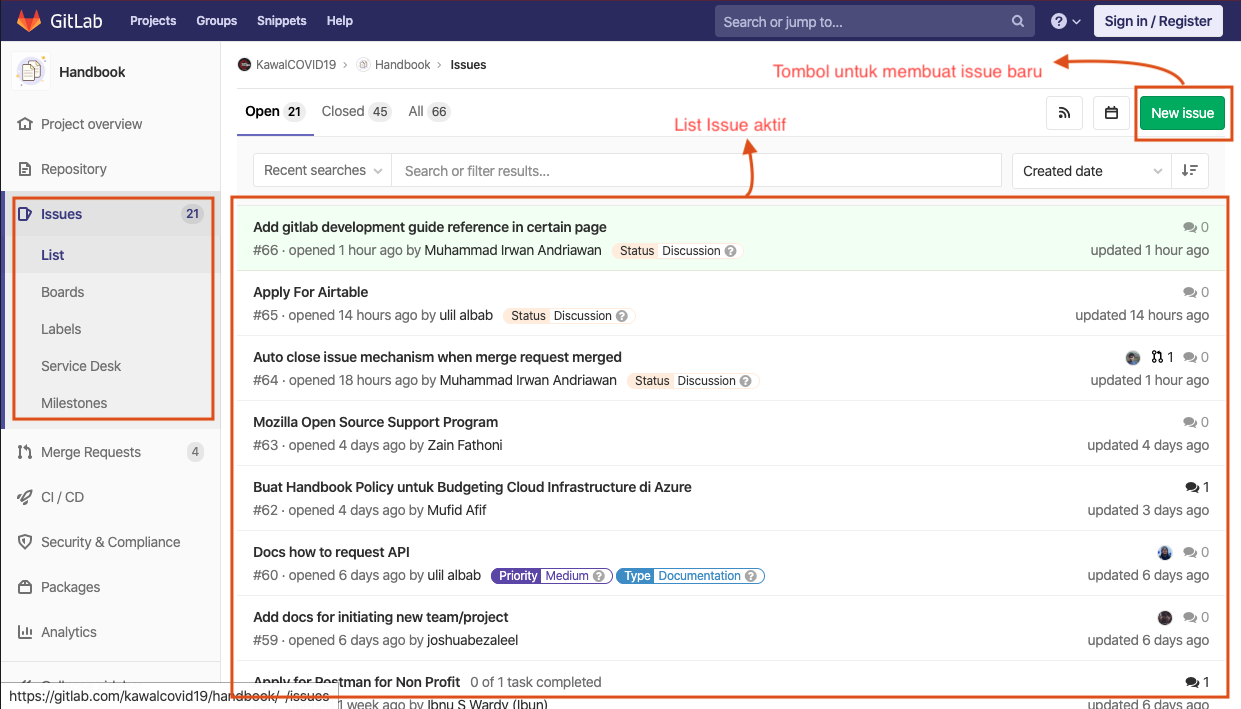 Contoh GitLab Issue