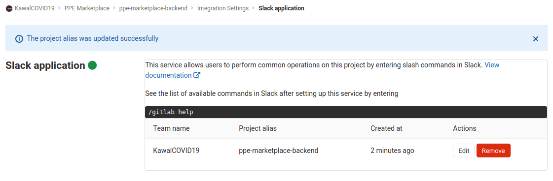 GitLab Slack application succeed
